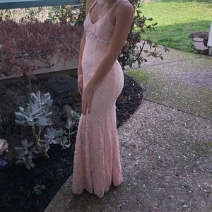 Light pink lace Backless Prom Dress w/ sequins